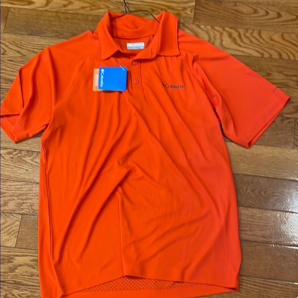 Columbia Orange Polo Shirt Sporty Short Sleeve